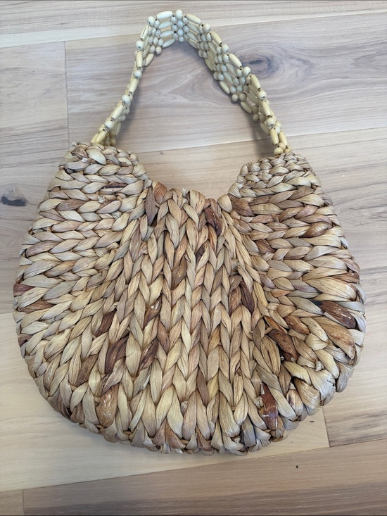 a new day Handbags - a new day Natural Woven Straw Shoulder Bag with Beaded Handle